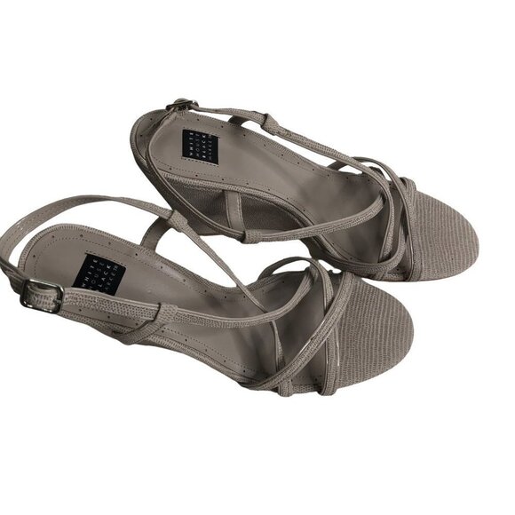 WHITE HOUSE BLACK‎ MARKET SILVER WEDGE STRAPPY SANDALS sz 10 new - Picture 1 of 9